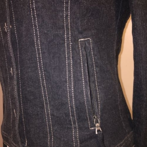 Tahari Denim Jean Jacket Black Coat S Snap - Picture 4 of 8